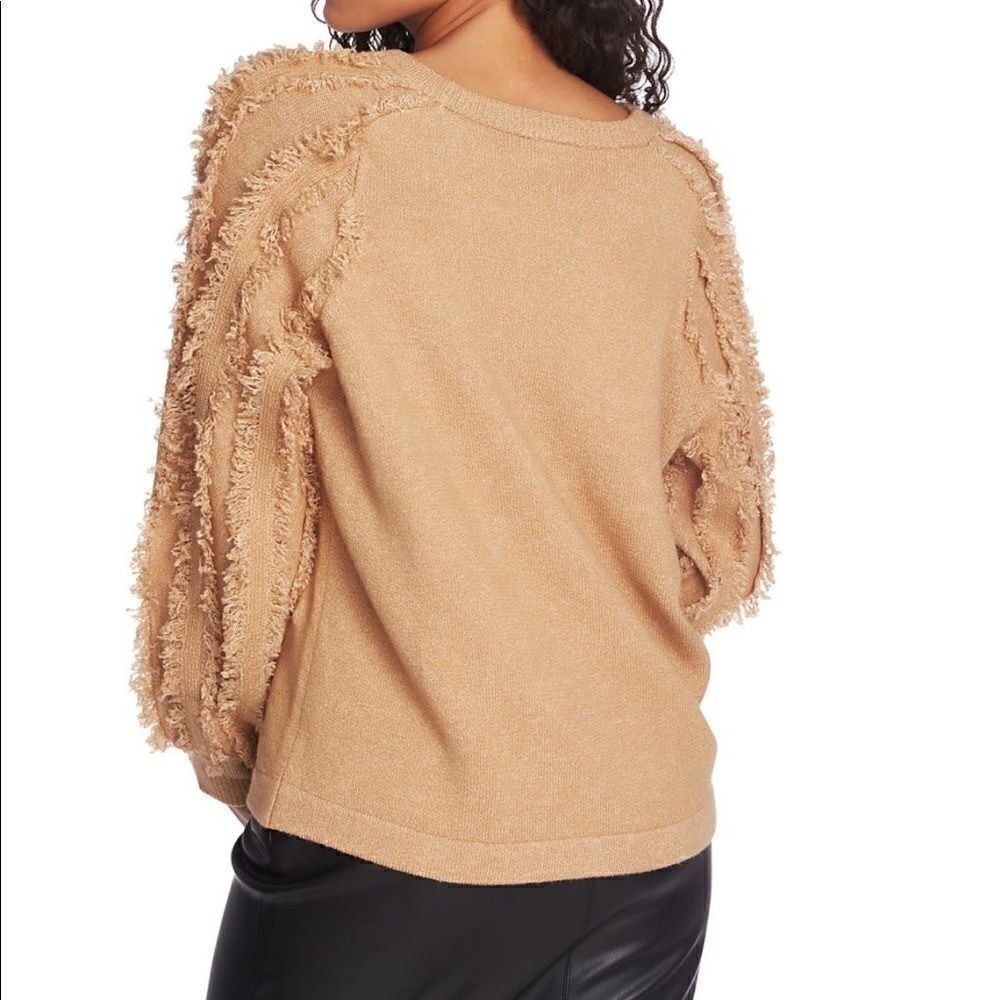 1.STATE Fringe Sleeve Sweater Top, Size Small (4-6), Tan, Wild Oak, Cozy, NWT - Picture 10 of 11